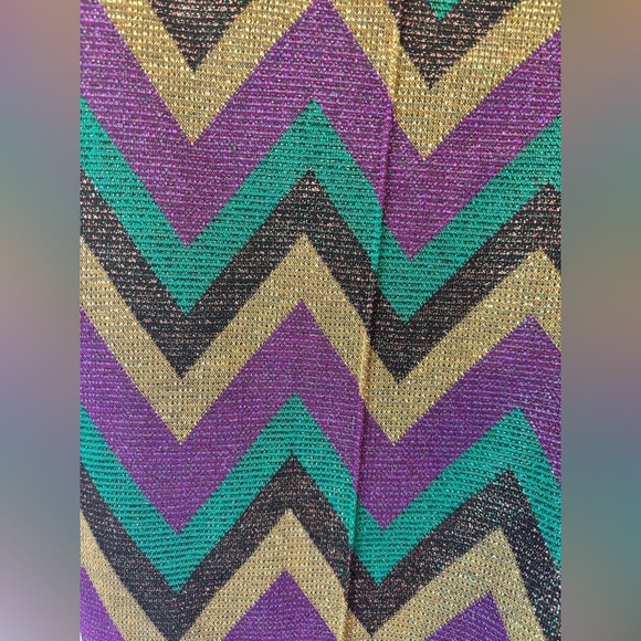 70’s Inspired Disco Metallic Multicolour Zig Zag Flare One Piece Jumpsuit Set - Picture 7 of 16